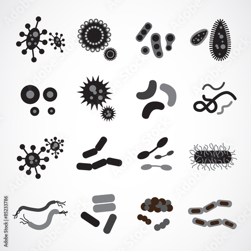 Set of icons with bacteria and virus