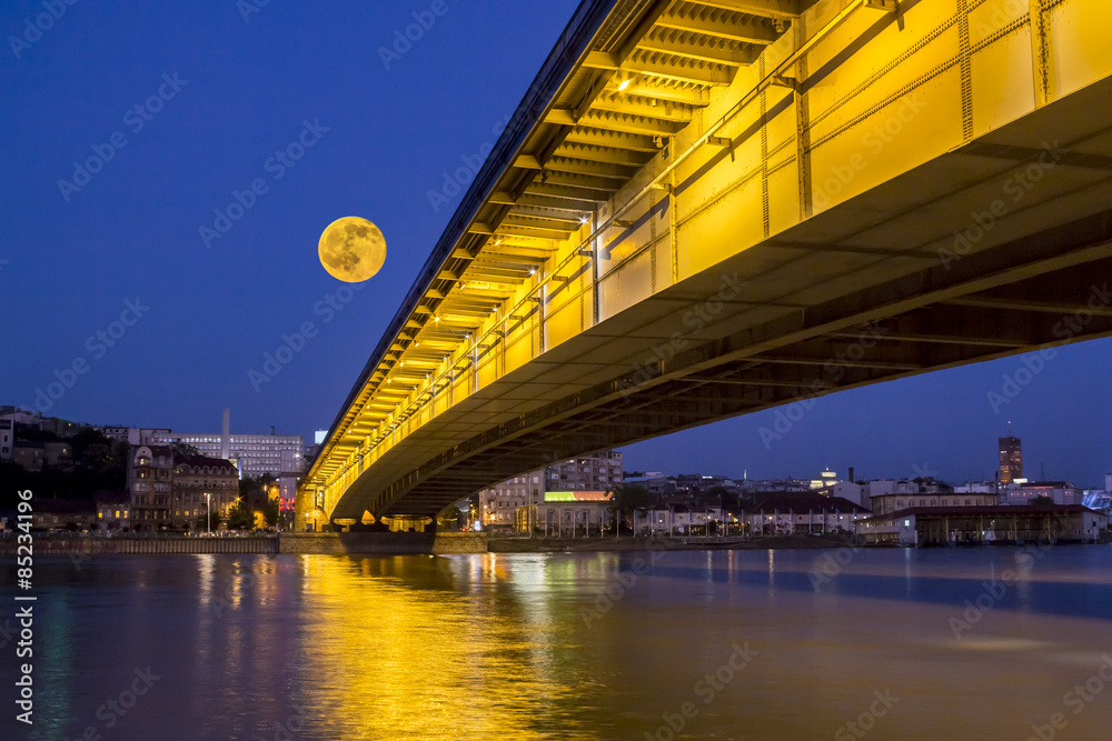 Moon over the Branko bridge in Belgrade Moon over the Branko bridge in Belgrade