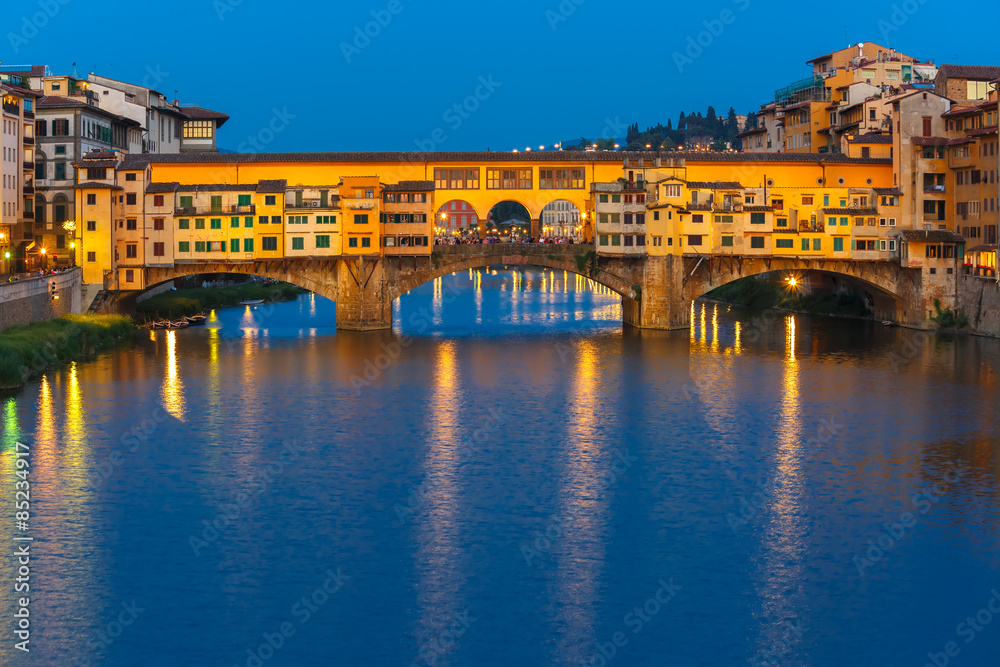 Arno and Ponte Vecchio at night, Florence, Italy