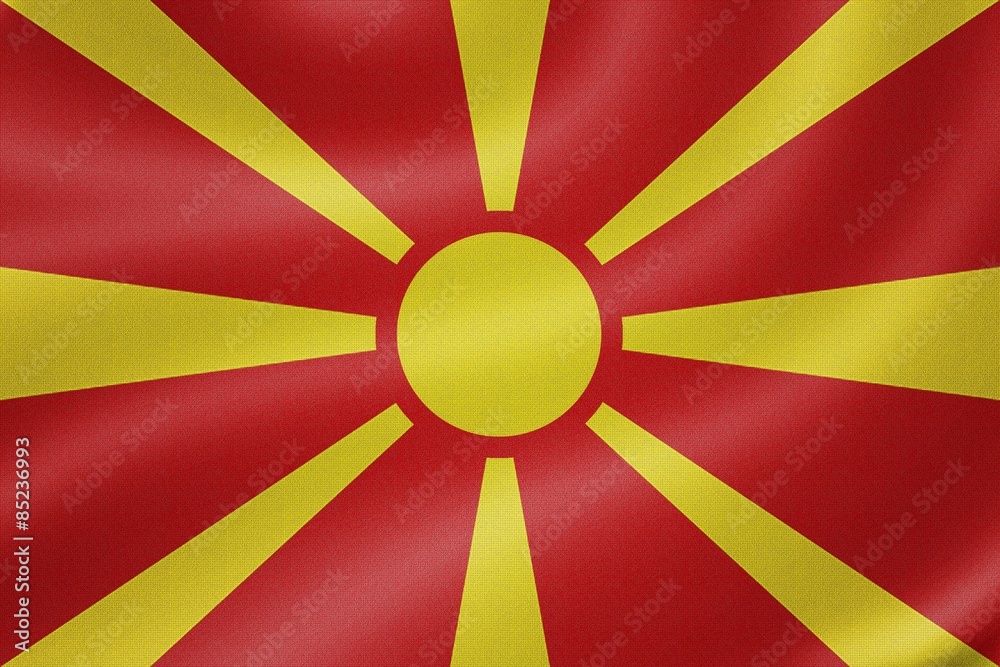 Macedonia flag on the fabric texture background Macedonia flag on the fabric texture background