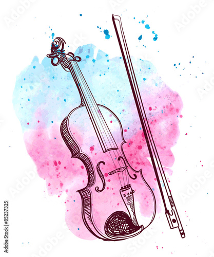 watercolor hand drawn violin with splash. vector