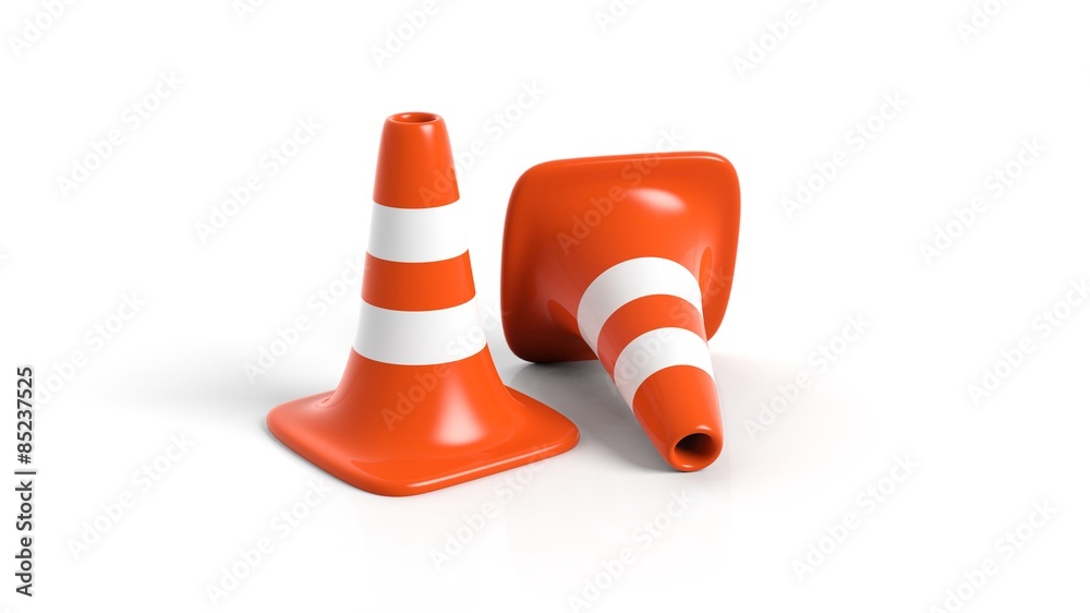 Orange traffic cones isolated on white background Orange traffic cones isolated on white background