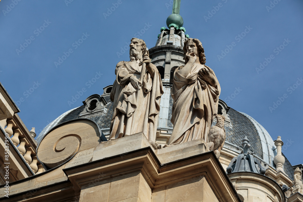 Fragment of facade of the Chapelle de la Sorbonne in Paris, France