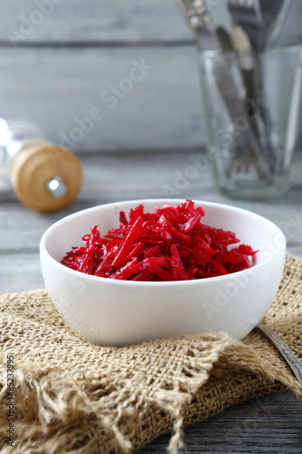 Delicious grated beet in a bowl