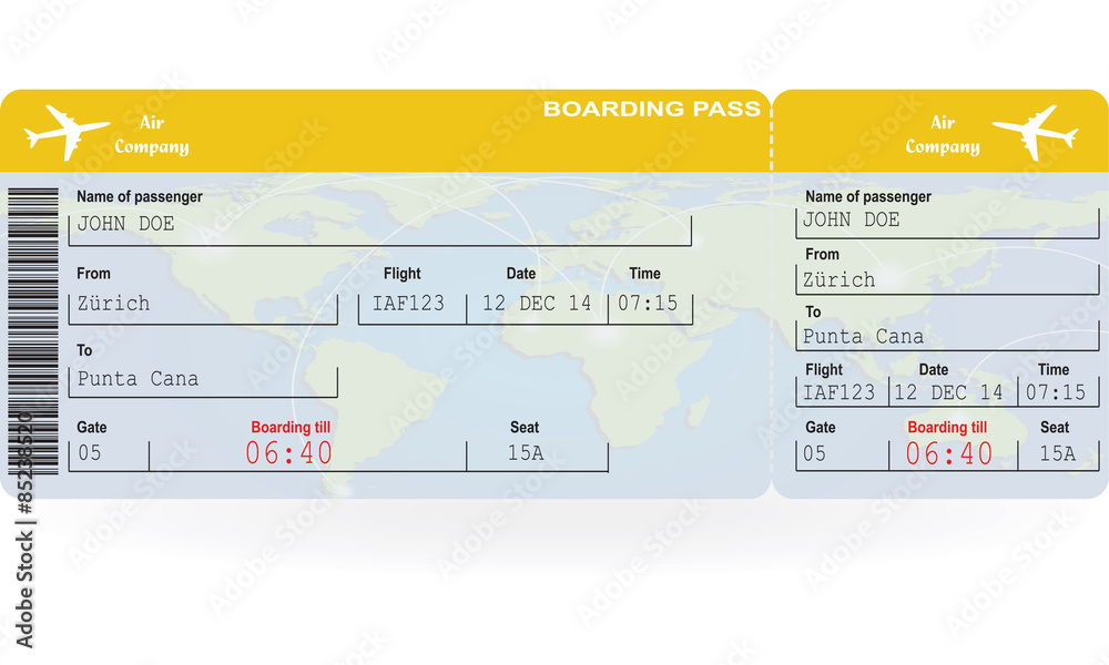 Vector image of airline boarding pass ticket  - obrazy, fototapety, plakaty 