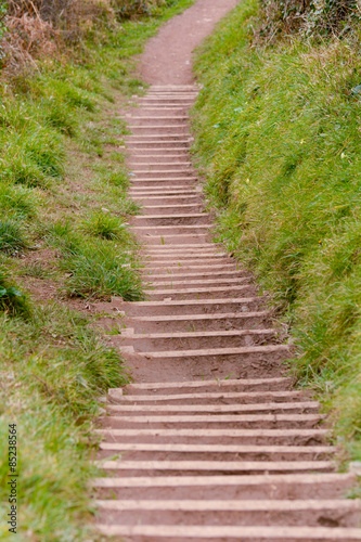 Steps cut into hill side on country footpath