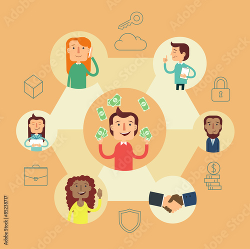 Social network vector voncept. Flat design illustration for web sites. infographic design. communication systems and technologies. Business strategy.