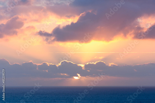 Sunset over the English Channel from Mullion  Cornwall  England