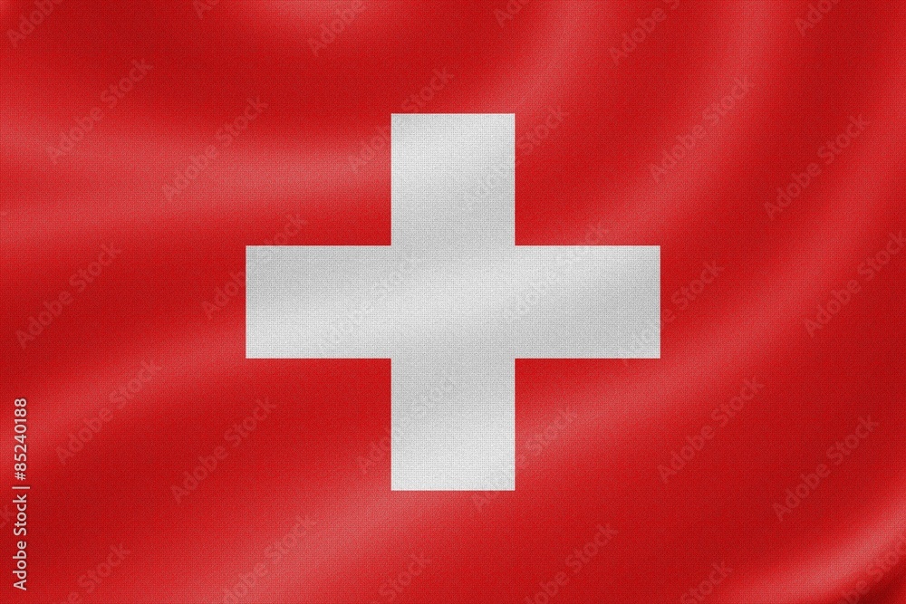 Switzerland flag on the fabric texture background Switzerland flag on the fabric texture background