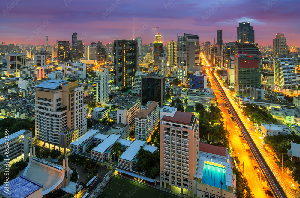 Fototapeta premium Bangkok view with dramatic sky.