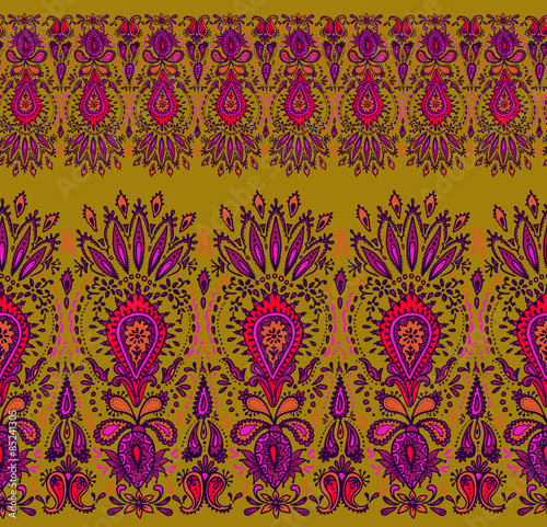 vector horizontal seamless border with indian paisley elements and ethnic ornaments