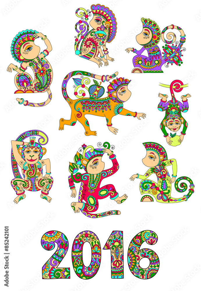 Obraz premium set of different colors decorative monkey - chinese symbol 2016