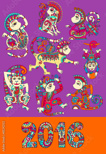 set of different colors decorative monkey - chinese symbol 2016