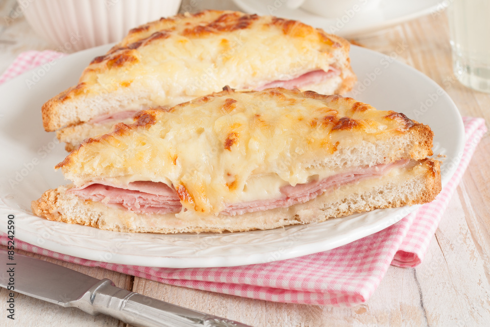 Croque Monsieur a French toasted cheese and ham sandwich Croque Monsieur a French toasted cheese and ham sandwich