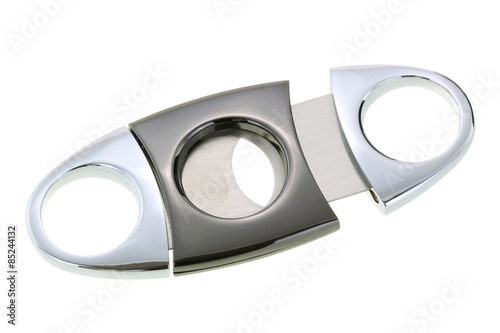 Closeup of metal Cigar Cutter isolated on white background