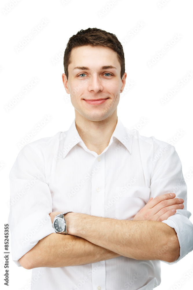 portrait of handsome smiling man on white background portrait of handsome smiling man on white background