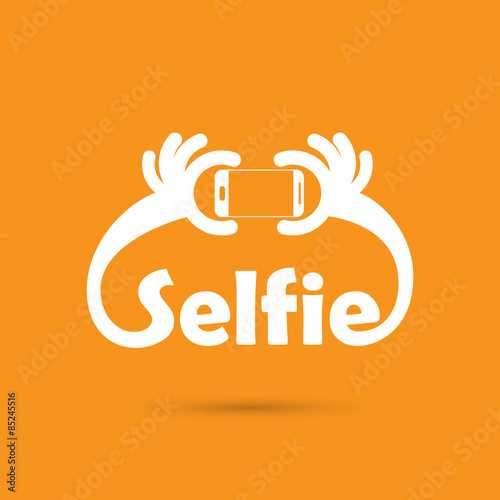 Taking selfie portrait photo on smart phone concept icon. Selfie