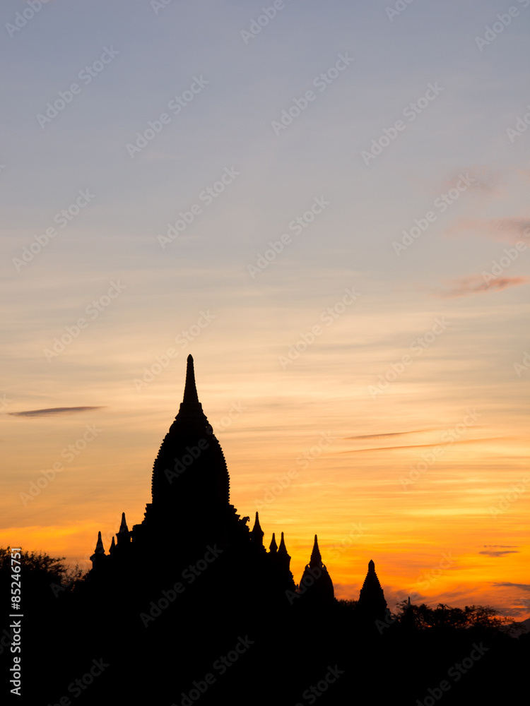 Silhouette pagoda in Bagan ancient city