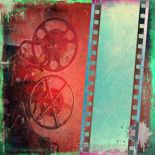 Grunge film strip background and old projector