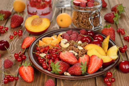 Granola with berries and fruit