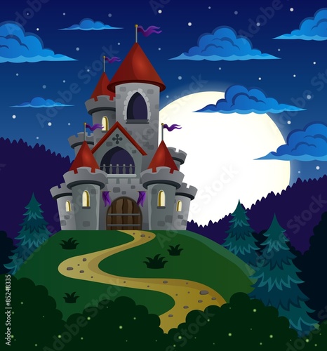 Night scene with fairy tale castle