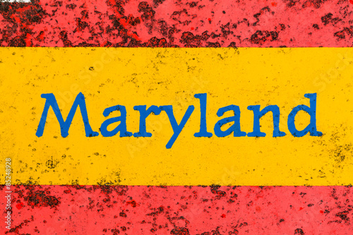 Macro photo of state of Maryland name on newstand photo