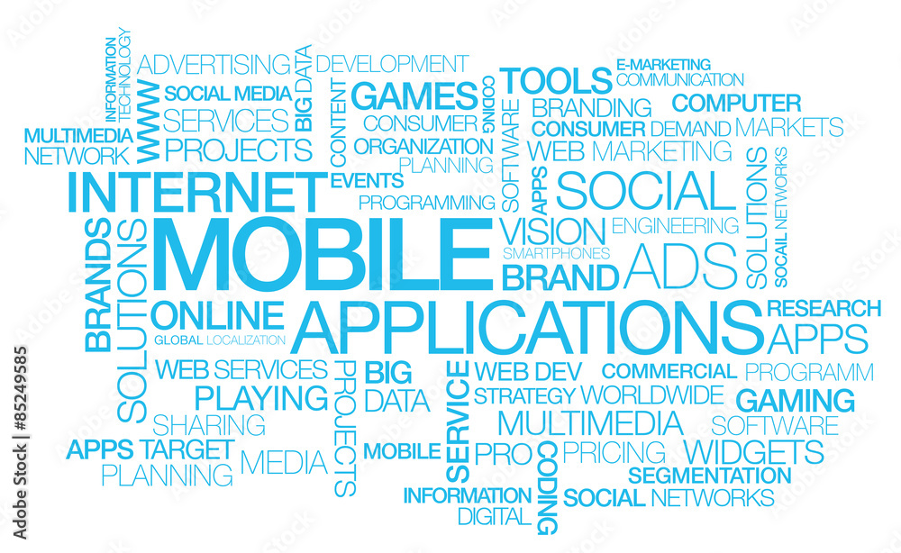 Fototapeta premium Mobile applications apps blue words text tag cloud illustration