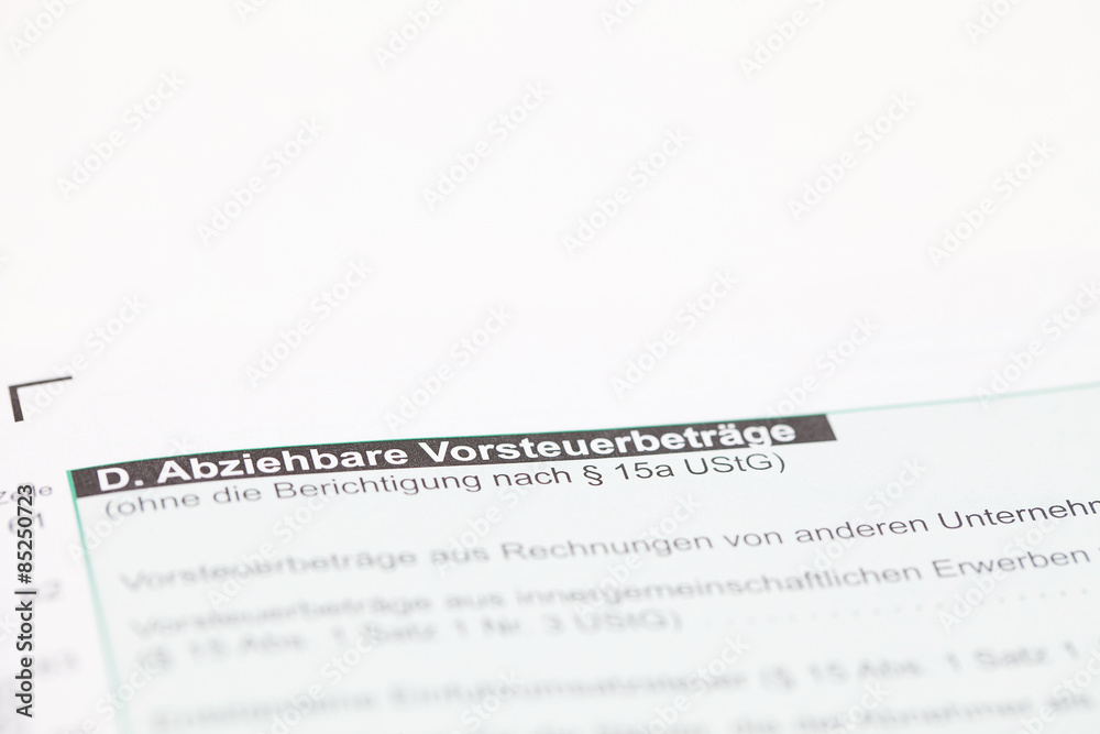Obraz premium Steuer, Vorsteuerbeträge, Finanzen, Formular