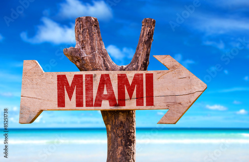 Miami wooden sign with beach background
