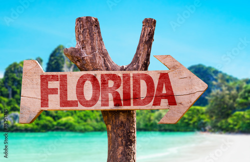 Florida wooden sign with beach background