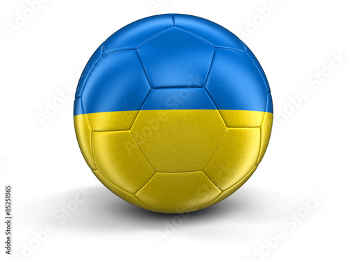 Soccer football with Ukrainian flag
