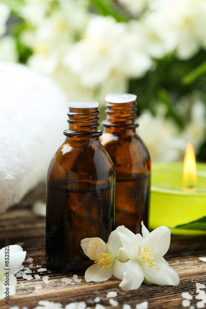 Spa setting on brown wooden background Spa setting on brown wooden background