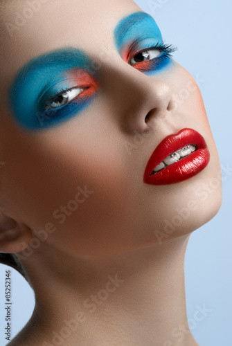 Blue red lips Women Makeup Beauty smile braces