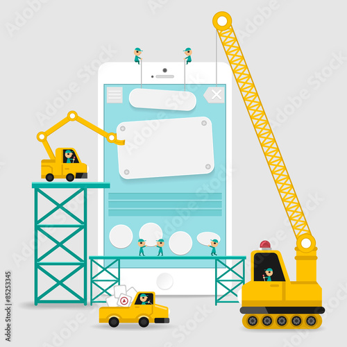 Application display building development infographic style with enginerring to user interface