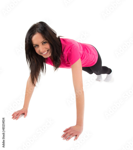 Woman training isolated on white background