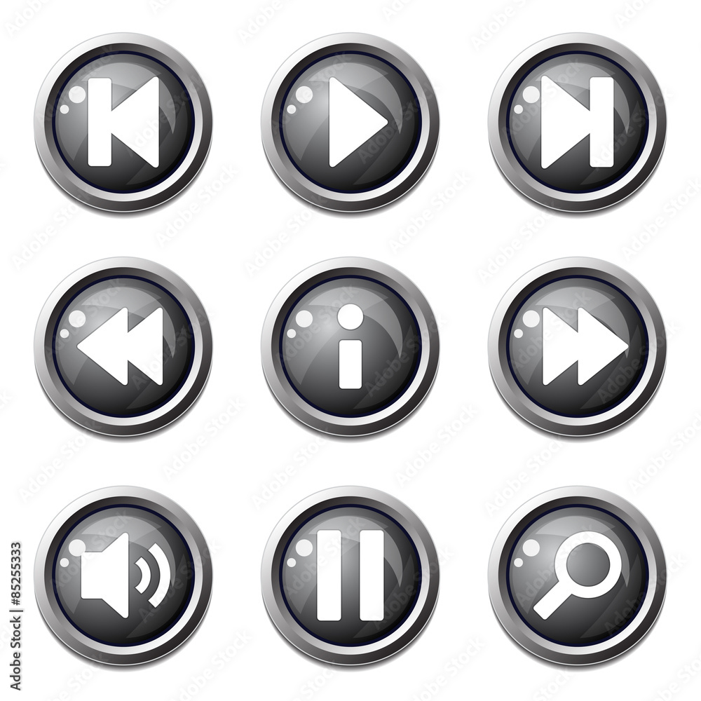 Multimedia Controller Black Vector Button Icon Design Set Multimedia Controller Black Vector Button Icon Design Set