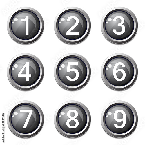 Numbers Counting Black Vector Button Icon Design Set