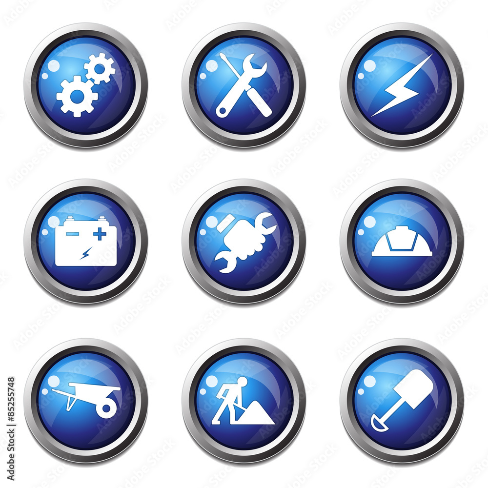 Construction Tools Blue Vector Button Icon Design Set Construction Tools Blue Vector Button Icon Design Set