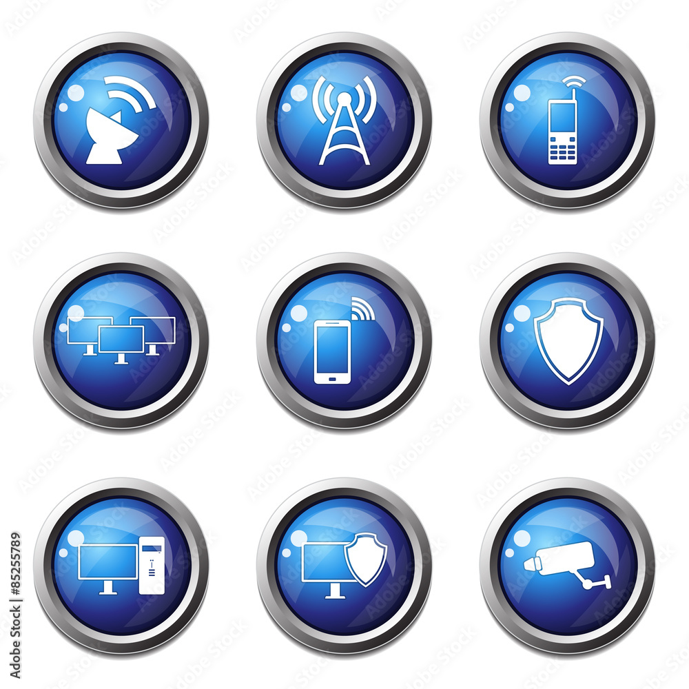 Telecom Communication Blue Vector Button Icon Design Set Telecom Communication Blue Vector Button Icon Design Set