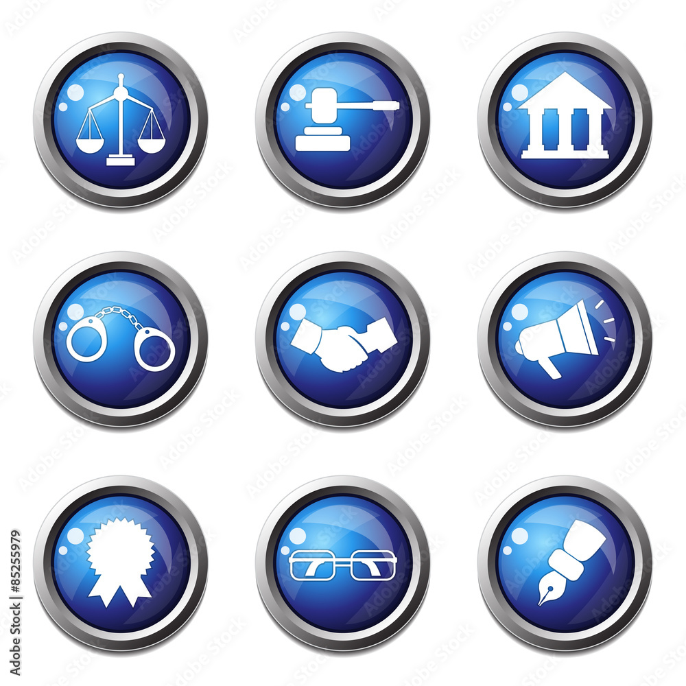 Law Sign Blue Vector Button Icon Design Set Law Sign Blue Vector Button Icon Design Set