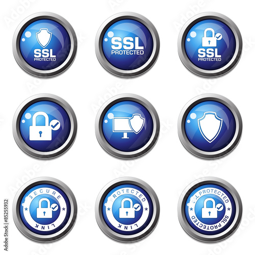 Protection Web Internet Blue Vector Button Icon Design Set