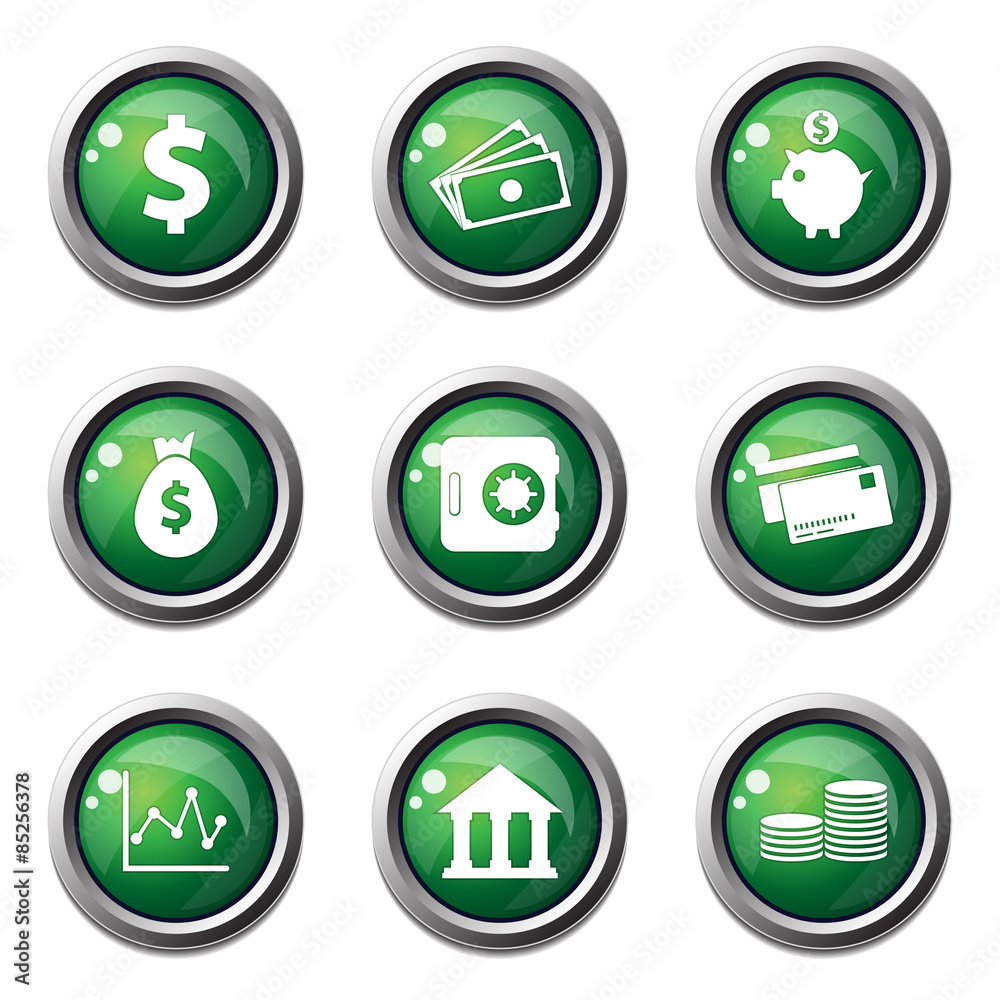 Financial Banking Green Vector Button Icon Design Set Financial Banking Green Vector Button Icon Design Set