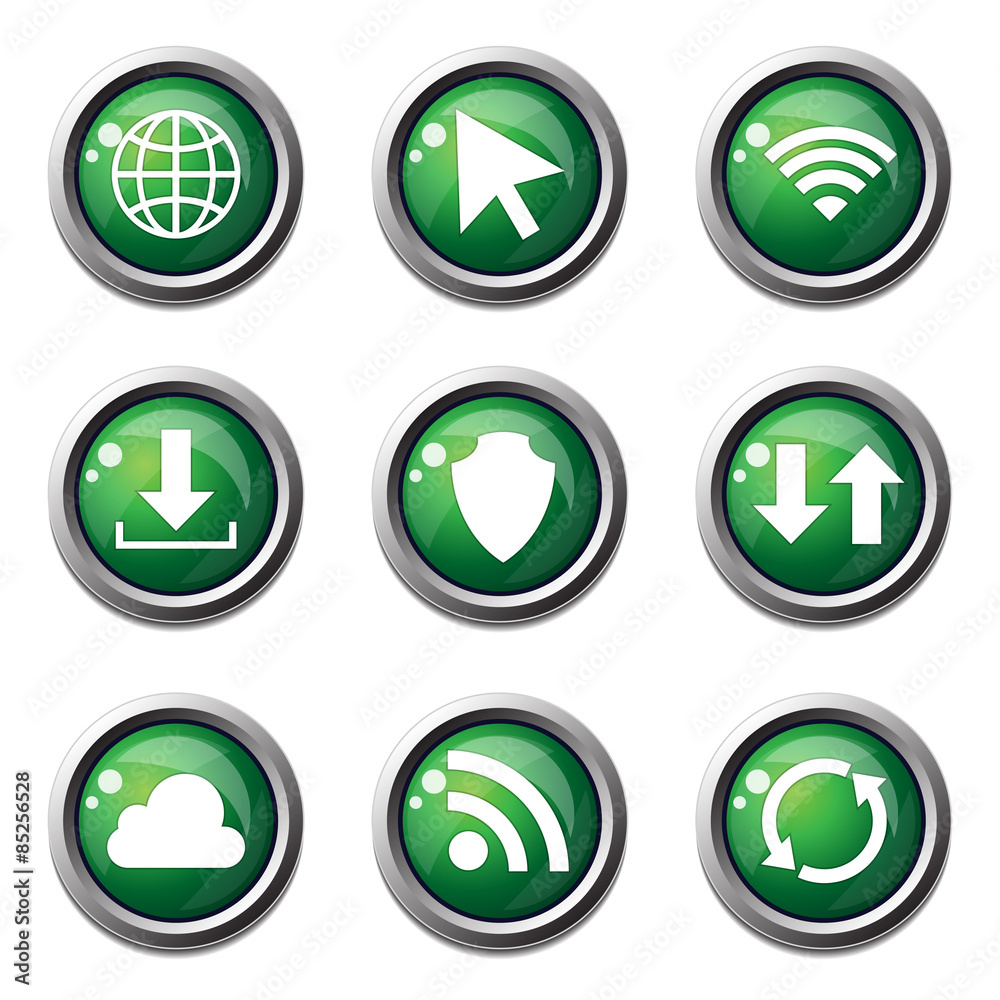 Web Internet Social Green Vector Button Icon Design Set Web Internet Social Green Vector Button Icon Design Set