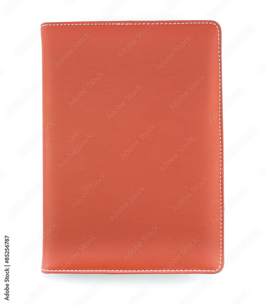 Brown leather book cover on white background Brown leather book cover on white background