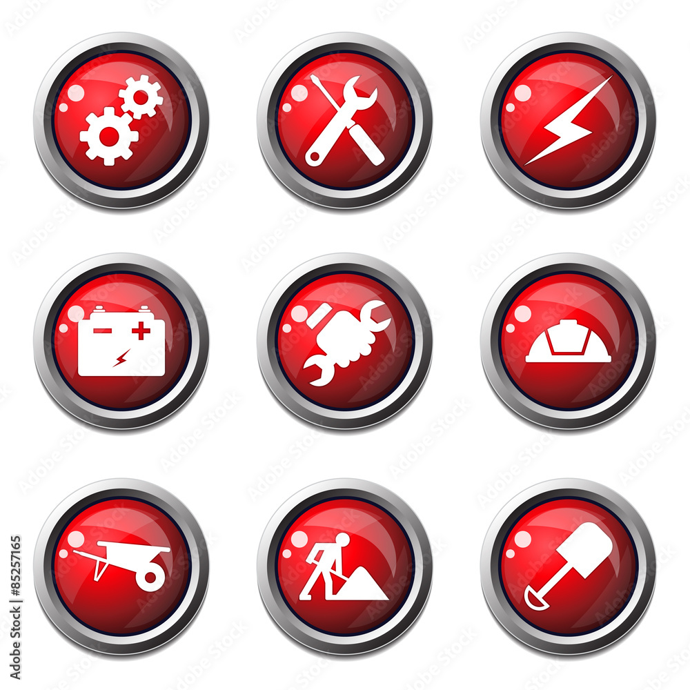 Construction Tools Red Vector Button Icon Design Set Construction Tools Red Vector Button Icon Design Set