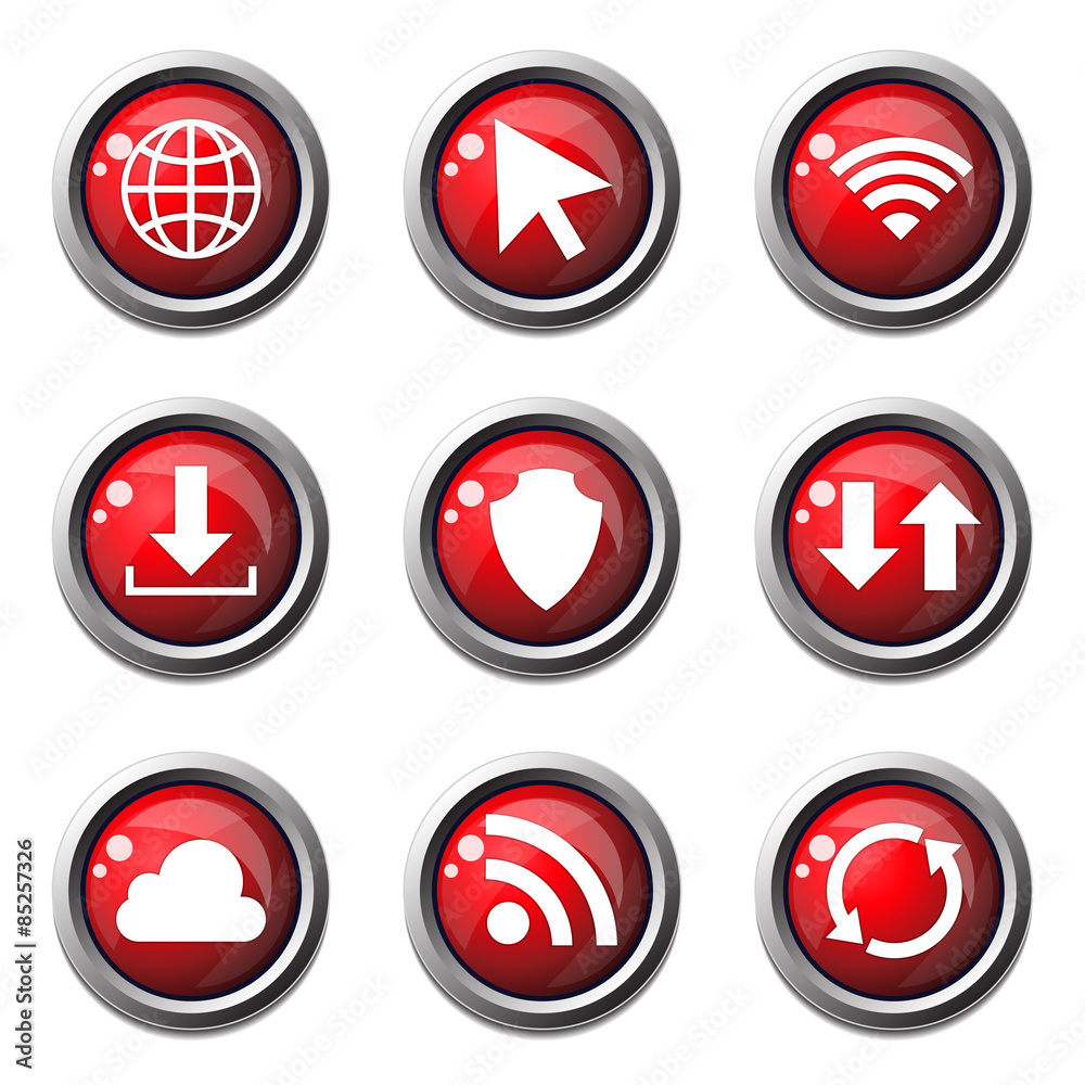 Web Internet Social Red Vector Button Icon Design Set Web Internet Social Red Vector Button Icon Design Set