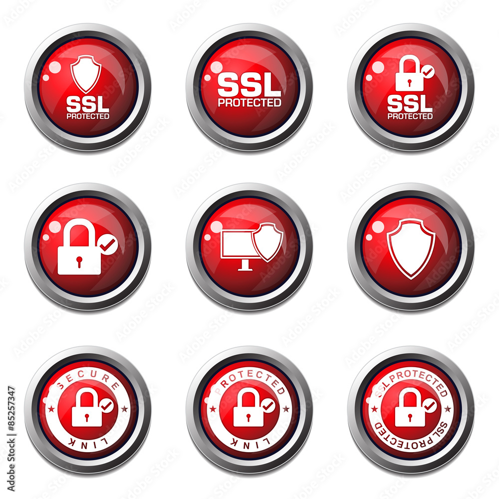 Protection Web Internet Red Vector Button Icon Design Set Protection Web Internet Red Vector Button Icon Design Set