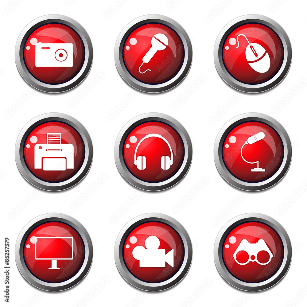 Electronic Equipment Red Vector Button Icon Design Set Electronic Equipment Red Vector Button Icon Design Set