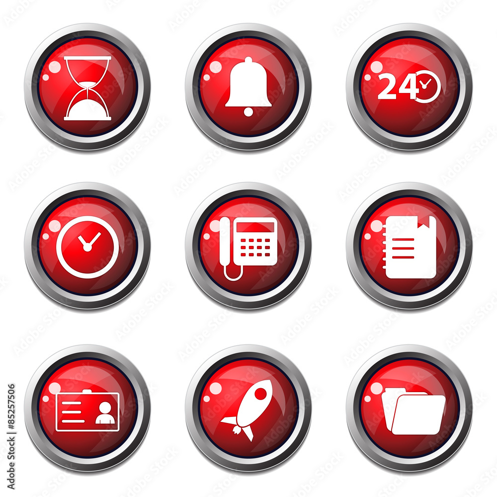 Time Duration Red Vector Button Icon Design Set Time Duration Red Vector Button Icon Design Set