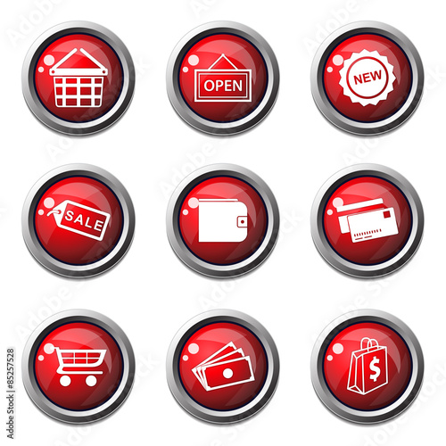 Shopping Sign Red Vector Button Icon Design Set 2